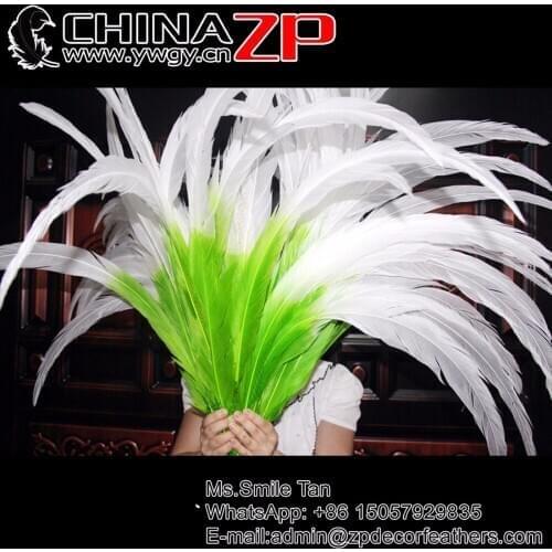 CHINAZP Super Long Pheasant Feather Wholesale 65~70cm(26 to 28inch) 50 pcs/lot Half Green with White Silver Pheasant Feathers