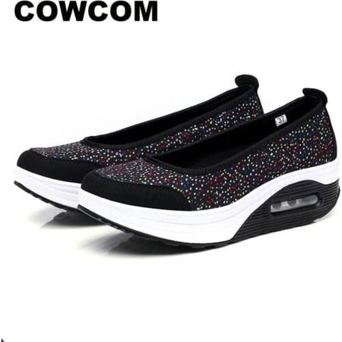 COWCOM New Swing Shoes Breathable Womens Shoes Casual Sports Shoes Thick Soled Muffin Shoes Air Cushioned Shoes LCH