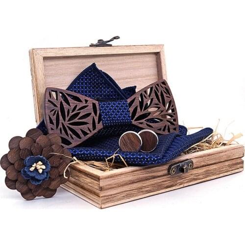 DHL or fedex 50pcs/lot Wooden Bow Tie Handkerchief Set Mens Bowtie Hollow Carved Cut Floral Design And Fashion Novelty Ties Box