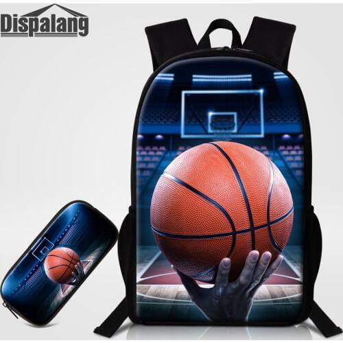 Dispalang Childrens School Backpack For Boy Football Pencil Case For Primary Basketball Printed Schoolbags Kids Oxford Bookbag