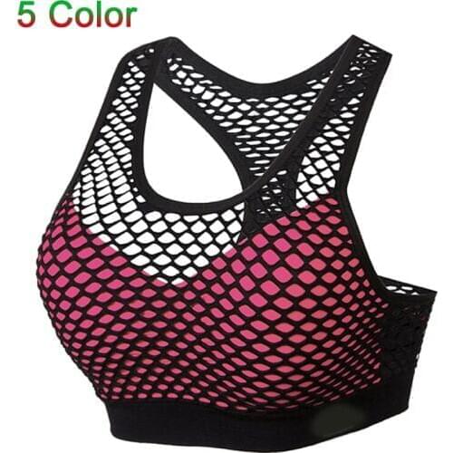 Breathable Mesh Sport Bra Top Women Hollow Out Cross Shockproof Push Up Yoga Bras For Fitness Running Gym Vest Top 2019 Newest