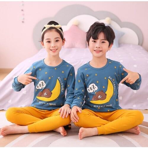 Cotton Kids Homewear Casual Boys Long Sleeve Pajamas Set Autumn Children Nightwear Pijama Cartoon Printed Girls Sleepwear Lounge