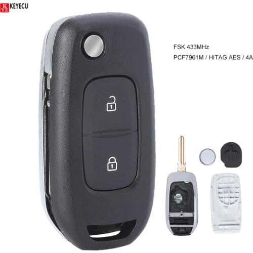 KEYECU FSK 433MHz PCF7961M 4A Chip Flip Remote Key 2 Button Fob for Renault Dacia Logan 2 Logan II 2018 2019 2020