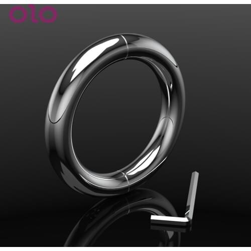 OLO Metal Cock Ring Stainless Steel Penis Ring Ball Stretcher Delay Lasting Scrotum Restraint Testicular 5 Size Sex Toys for Man