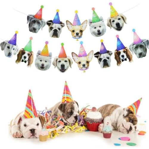 Pet Dog Cat Birthday Banner Garland Decorations Pet Party Hanging Backdrop Crown Bunting Decor