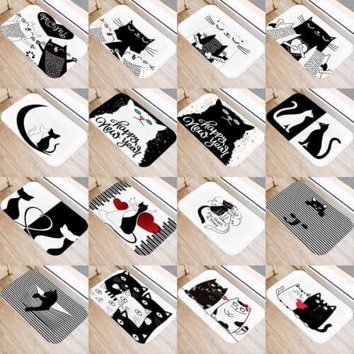 Cute Cat Printed Kitchen Entrance Door Mat 40*60cm Coral Velvet Carpet Rubber Colorful Indoor Floor Mats Non-Anti-Slip Rug 48076