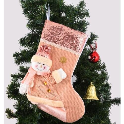 M17D Christmas Stocking 17 Inch Xmas Stockings Sequins 3D Santa for Tree Fireplace