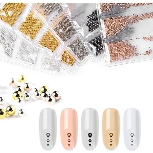 Mixed 6 Sizes 0.8mm Micro Nail Beads Stainless Steel Decoration Studs Rose Gold Silver Caviar Manicure Nails Tips Accessories