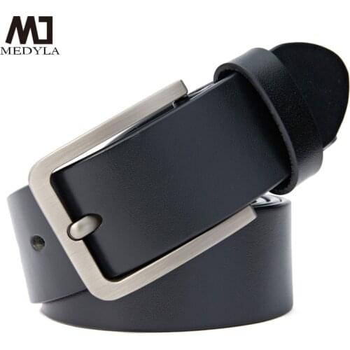 MEDYLA Vintage Luxury Handmade Leather Alloy Buckle Mens Belt Original Cowhide Retro All-match Casual Jeans Soft Belt A90204