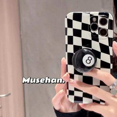 New Japan Korean Black Checkerboard 8 Letter Bracket Soft Phone Case for IPhone 7 8 PLus X XR XS 11 12 Pro Max Bumper Back Cover