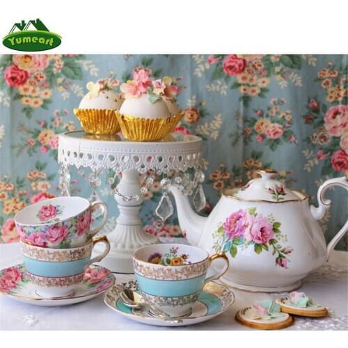 Needlework 5d Diy Diamond Painting Kit Diamond Embroidery Tea Cup Teapot Still Life Cross Stitch Square Resin Diamond Mosaic Kit