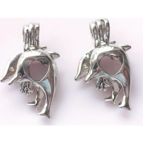 10pcLocket essential oil double dolphin felt ball diffuser cage filigree hollow hollow necklace ladies gift heart shape