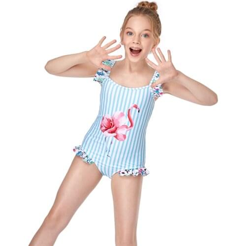2021 New Girls' One-Piece Swimsuits Flower Print Swimwear KidsBikini Cute Beach Wear Light Color Floral Swimsuits