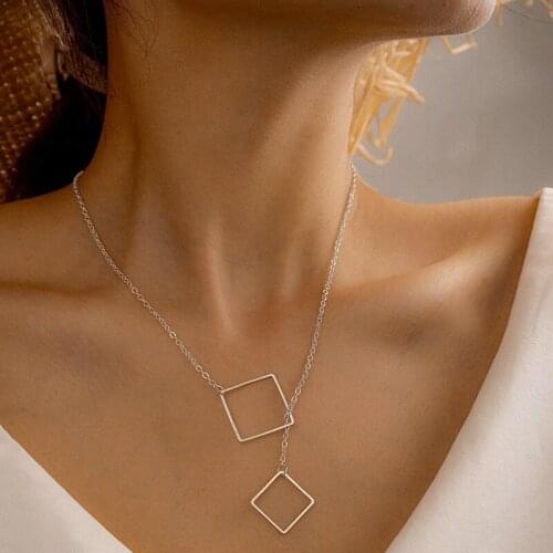 Docona Personality Square Buckle Necklace for Women Fashion Geometric Alloy Pendant Necklaces Female Party Jewelry 13357
