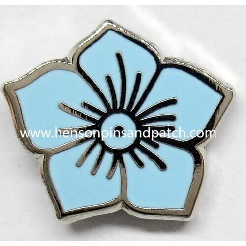 Customized 13mm high quality metal blue flower gold plated hard enamel lapel pin badge