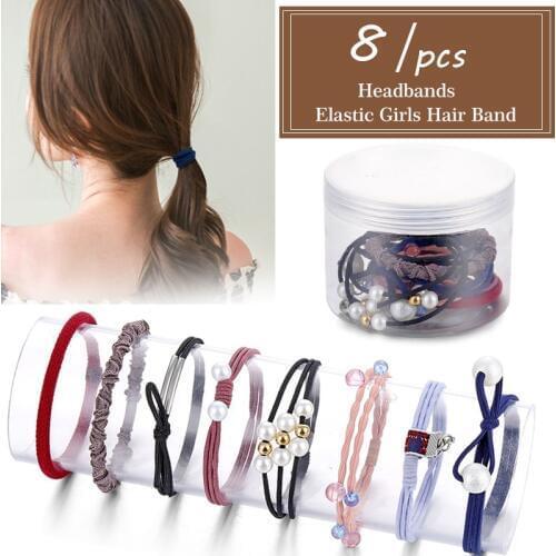 IFMIA 8/9/11 PCS Pink Black Elastic Hairbands For Women Girls Hair Band Knot Pearl Headbands Set 2020 Fashion Hair Accessories