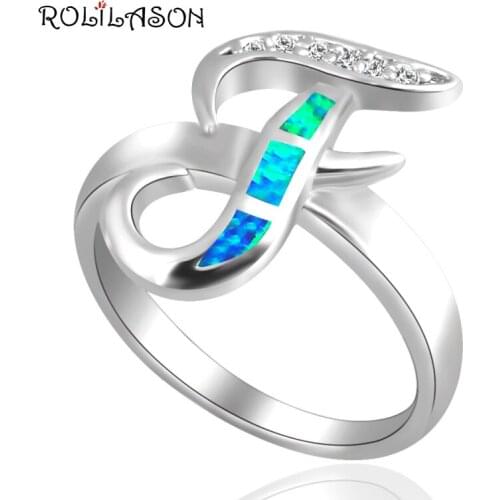 Super suplier Blue fire Opal silver plated Letter Rings for women fashion Opal jewelry USA size 5.5# 5.75# 7.25# 6.5# OR350