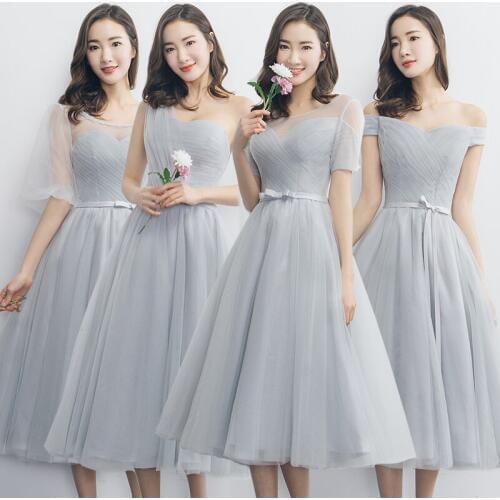 2019 Spring Summer Bridesmaid Dress Half Sleeve Light Blue Gray Tulle Bridesmaid Dresses SW1969