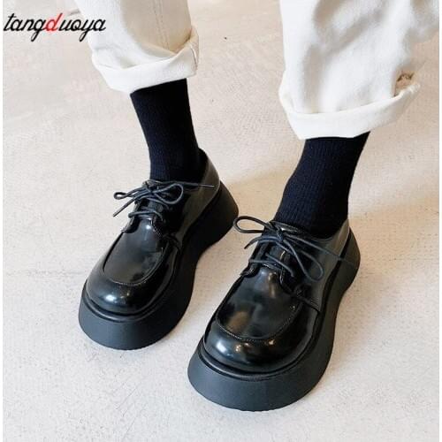 Japanese Jk Shoes Black British Style Pu Leather Shoes College Wedge Heel Suit Uniform Shoes Fashion Lolita Shoes Female