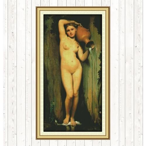 The Woman Holding Pottery DMC Cotton Thread Printed Canvas DIY Needlework Crafts 14CT 11CT Counted and Stamped Cross Stitch Kits