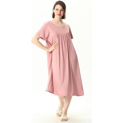 Plus Size 7XL Spring Summer Women Comfortable Nightdress Short Sleeve Nightshirt Home Dress Loose Solid Nightgowns