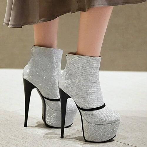 New Autumn Womens Shoes Sexy Super High Thin Heels Winter Boots Fashion Zip Cozy Waterproof Platform Oversize Lady Shoes 31-48