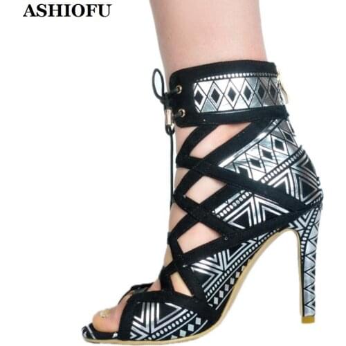 ASHIOFU New Style Handmade Womens High Heel Pumps Cross Shoelace Night-club Party Dress Shoes Peep-toe Evening Fashion Shoes