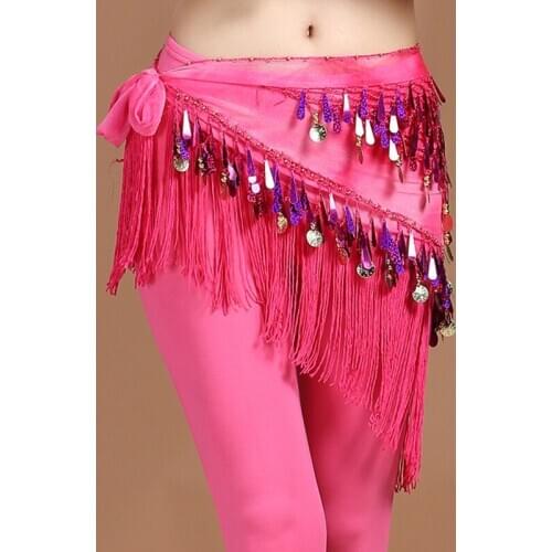 Women Belly Dance Costuem Accessories Sequins Tassel Triangle Hip Scraf Oriental Indian Dance Wear Skirt Purple Green Blue Skirt