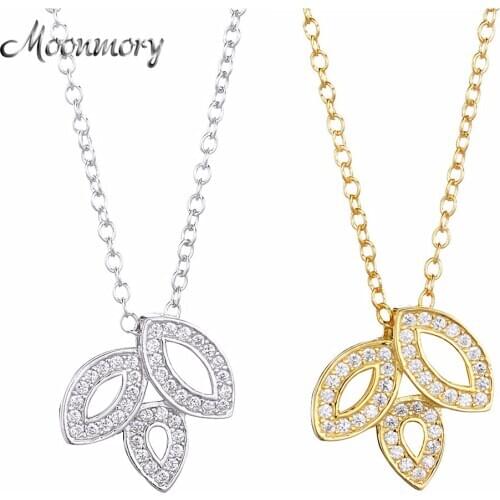 Moonmory Collares Largos Mujer 925 Sterling Silver Three Leafs Pendant Women Accessorie CZ Nightmare Before Christmas Jewellery