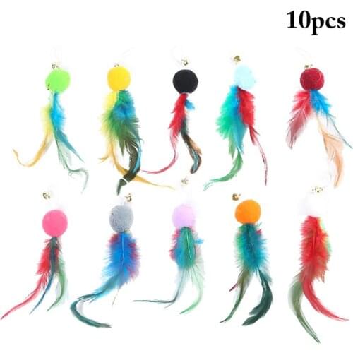 10 Pcs Interactive Cat Feather Toys Replacement Refill Funny Cat Teaser Wand Refills Toy With Small Bell Cats Toy Accessories