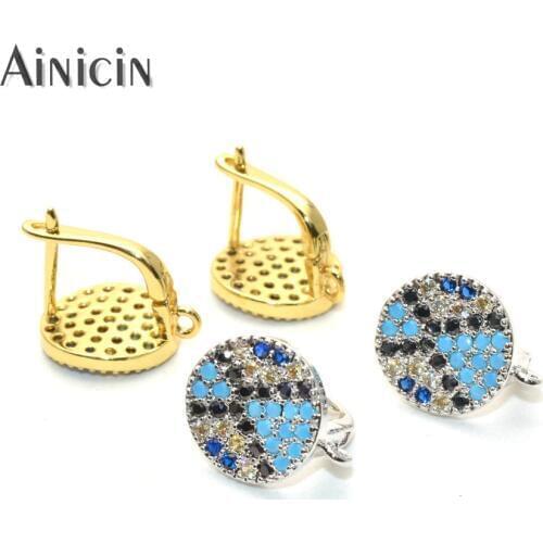 20pcs Coin Shape Lever Lock Earring Hooks Rhinestone Crystal Setting Earring Components Fashion Women Jewelry DIY Findings