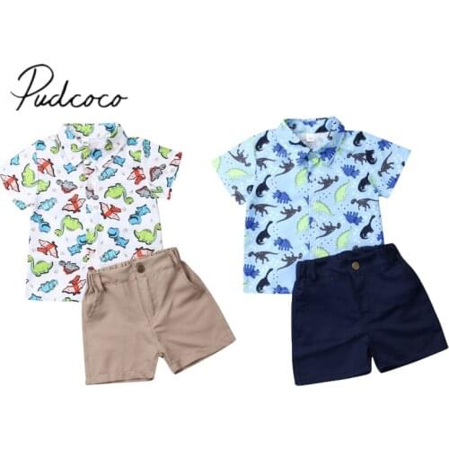 2019 Baby Summer Clothing Toddler Kid Baby Boy Gentleman Clothes Colorful Dinosaur Shirt Tops Shorts Pants Formal Outfit 1-6T