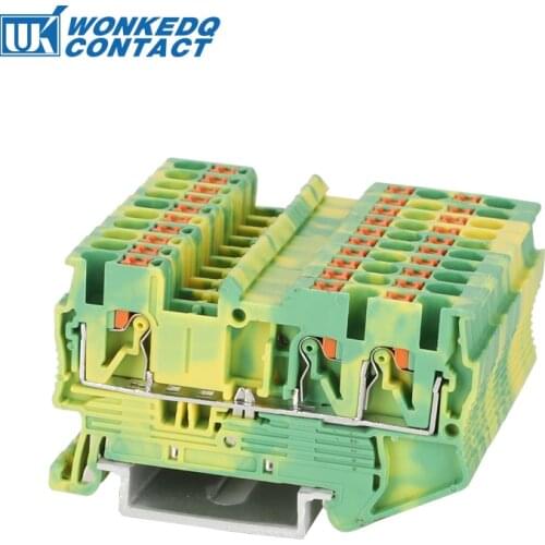 10Pcs PT2.5-TW-PE Push-In Ground 3-Conductor Earth PT 2.5 Twin Wire Electrical Connector Din Rail Terminal Block PT 2.5TW-PE
