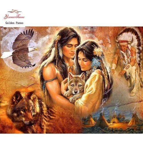 Diamond Painting Full Square 5D Diy Daimond Embroidery Diamant Mosaic Sale Displasy Broderie Diamant Indian Wolf Lady 12