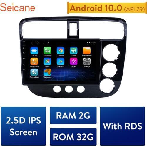Seicane Android 10.0 2GB RAM Double Din Car Radio GPS Multimedia Unit Player for 2001 2002 2003-2005 Honda Civic RHD Manual A/C