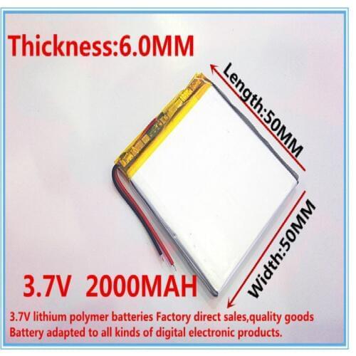 Free shipping 3.7 V lithium polymer battery 2000mah 605050 GPS mobile power electronic navigation tablet PC batteries
