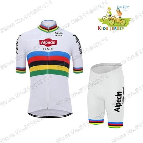 Kids Cycling Jersey Set Alpecin Fenix 2021 World Champion Team Boys Girls Cycling Clothing Children Road Bike Maillot Culotte