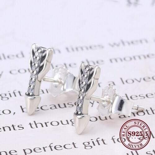 Free Shipping Real 925 Sterling Silver Earring Shining Arrow Of Love Simple Earrings For Women Wedding Gift Fashion Jewelry
