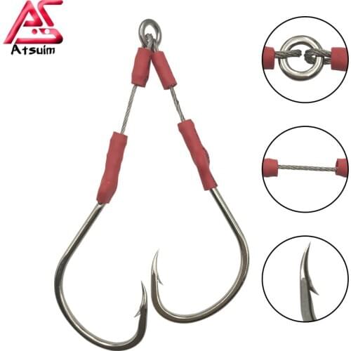 AS Double Assist Carbon Hooks Stainless Wire Jig Lure Hooks Fishing Tackle Saltwater Jigging Hooks Fishing Accessories