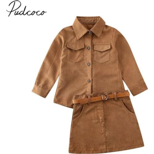 2020 Baby Spring Autumn Clothing Infant Baby Girl Kid Faux Fur Shirt + Skirt + Belt Outfits Clothes Dress 2Pcs Solid OL Sets