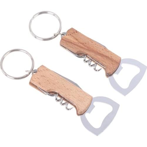 Creative Key Hanger Beer Bottle Opener Wine Stainless Steel Multifunctional Wood Handle Crack Tractor Bottle Opener Bar Party A