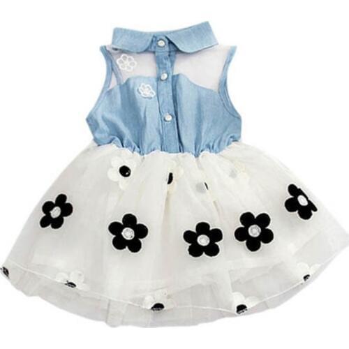 Summer Girls Cute Princess Dress Children Baby Kids Denim Shirt Tulle Tutu Dress Clothes 2-7T