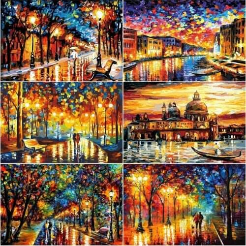 CHENISTORY Oil Paint By Numbers Abstract Scenery DIY Coloring By Numbers Street Landscape Canvas Paint Art Home Decor 40x50cm