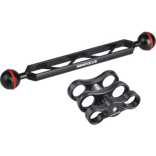 8"/20.5cm Double 1" Ball Arm with 1" Ball Clamp Set for Connecting Strobe/Video Light to Underwater Housing