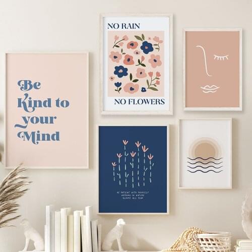 Boho Self Love Wall Art Poster Be Kind To Your Mind Quotes Canvas Painting Abstract Prints Nursery Baby Kids Room Home Decor