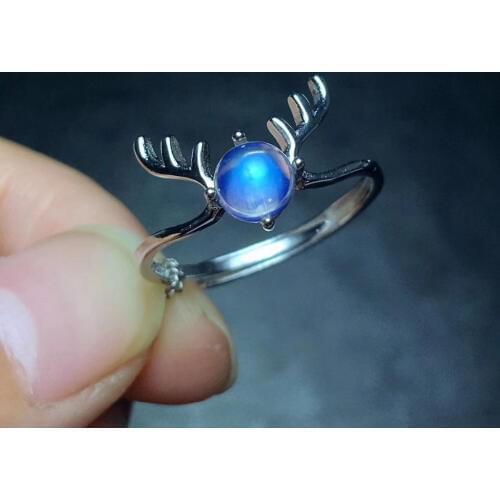 Natural blue moonstone Ring Natural yellow tourmaline ring S925 sterling silver Delicacy Lovely grace deer girl gift Jewelry