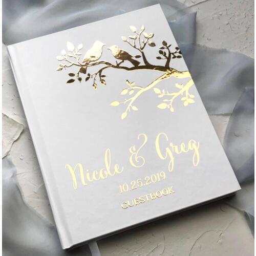 Personalized gold foil Bird Love Wedding Book Journal Wedding guest book modern wedding guests sign in book photo albums