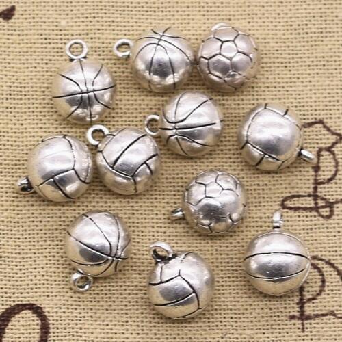 6pcs Charms 3D Basketball Football Volleyball 15x11x11mm Pendant Making fit,Vintage Tibetan Bronze Silver color,DIY For Necklace