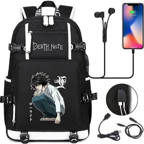 Hot Anime Death Note L·Lawliet Yagami Light Backpack School Bags Bookbag Men Women USB Travel Laptop Shoulder Bags Gift