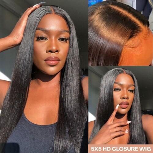 Transparent 5X5 Lace Closure Wig Transparent Brazilian Lace Closure Human Hair Wigs Baby Hair Plucked Remy Hair 4X4 Closure Wig